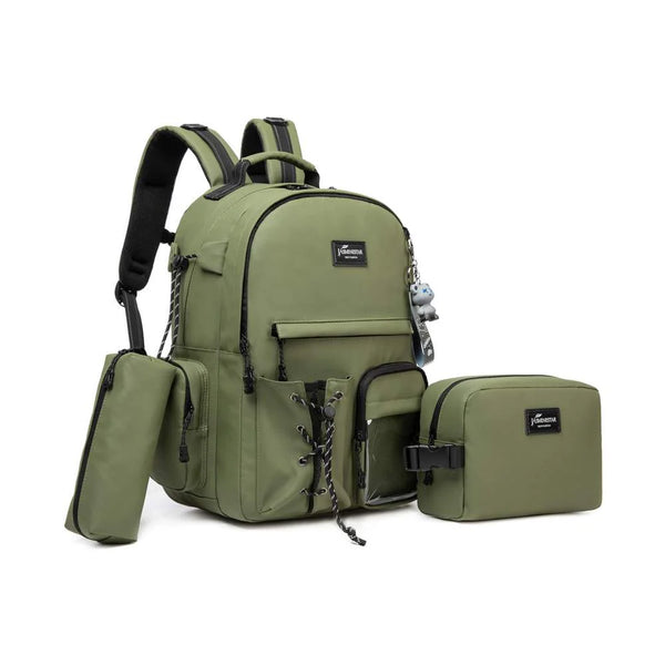 Olive/ Grey Backpack with Lunch Box & Pencil Bag Set Of 3 Pcs - Jasminestar