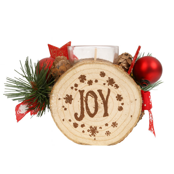 Joy Wooden Christmas Candle Holder - 11 x 9 cm