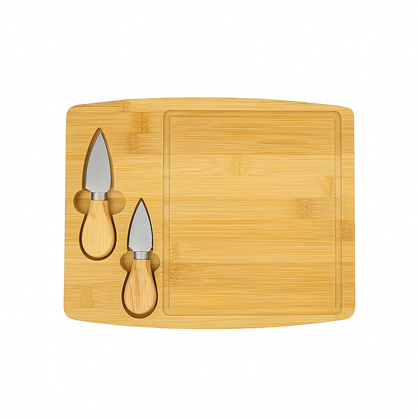 Cheese Wooden Board with 2 Knives – 25×35 cm