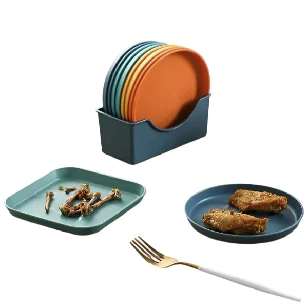 Plastic Dishes Set with Stand - 8pcs