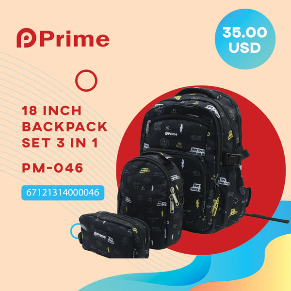 High-Quality Prime 3-Piece School Bag Set - 18 Inch