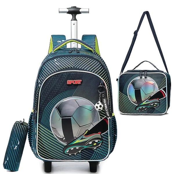 Football Rolling School Bag Set – 3 Pcs Jasminestar